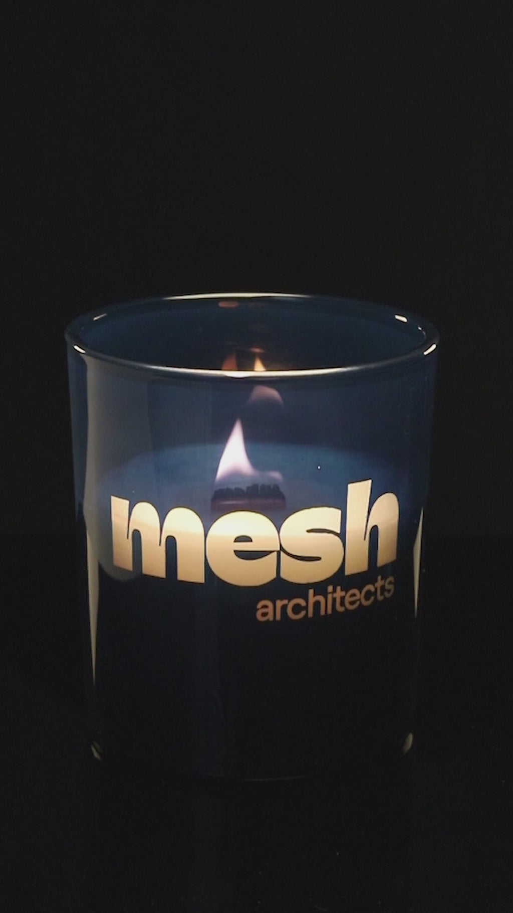 Blue 14 oz. Luxury Engraved Candle burning.
