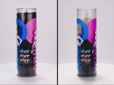 Comparison video pf the prayer candle new and lit.