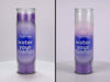 Two 16 oz Prayer Candles from Custom Candles LA filled with purple wax in a tall glass container spinning side by side. The candles are printed with a white "People's Yoga" logo and underneath it reads "water your suenos" in white. Behind the letters is a blue circle and fades into a lighter purple color. You can see the purple wax through the glass.