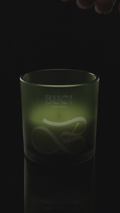 Green 9 oz. Classic Engraved Candle burning.