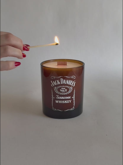 Amber Luxury Printed Candle being lit product shot.