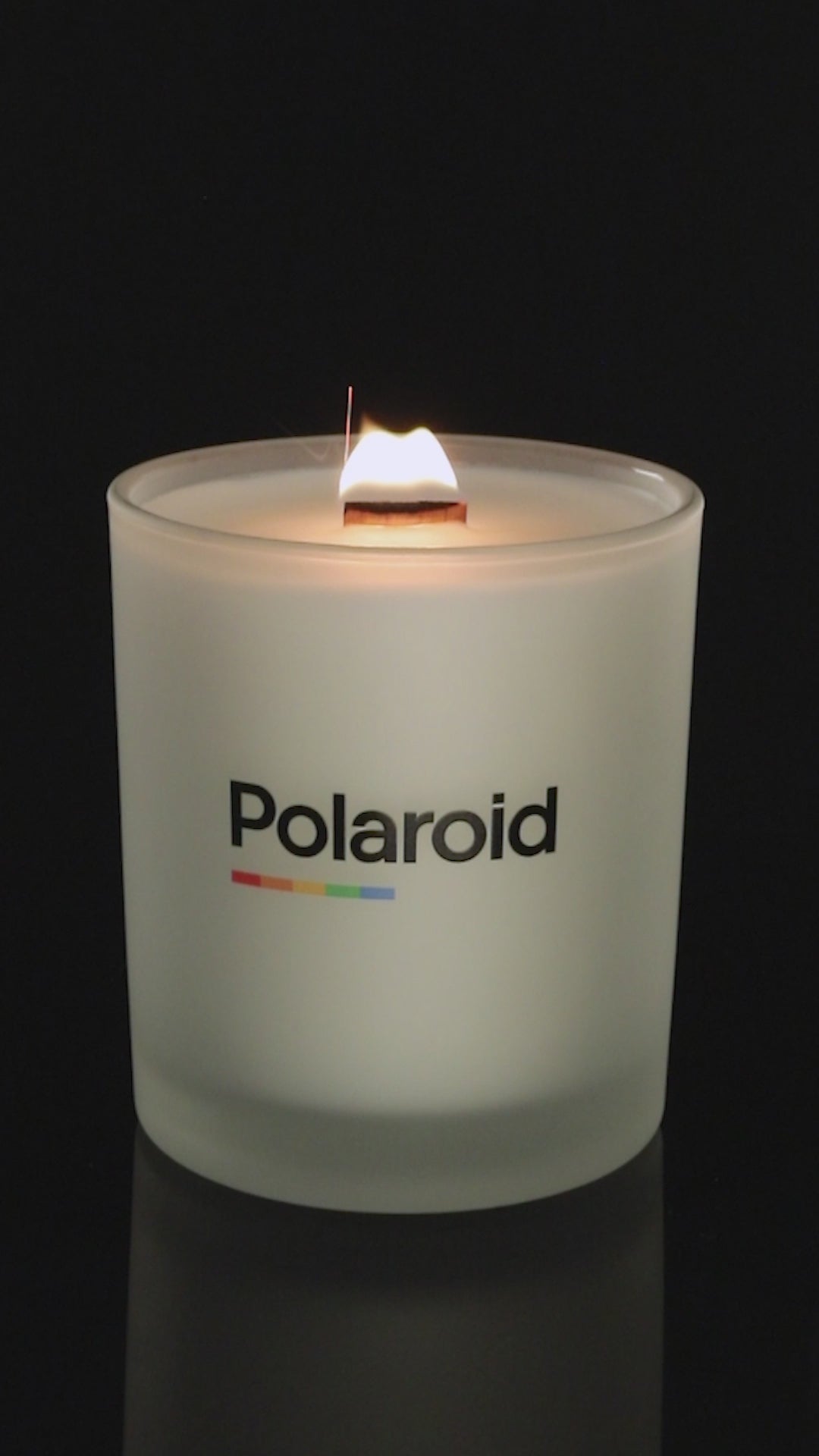 Satin Frosted 14 oz. Luxury Printed Candle burning.