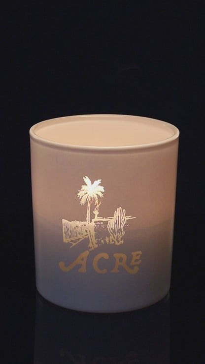 Matte White 14 oz. Luxury Engraved Candle burning.