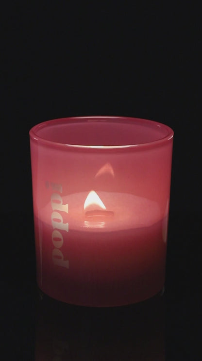 Pink 14 oz. Luxury Engraved Candle burning.