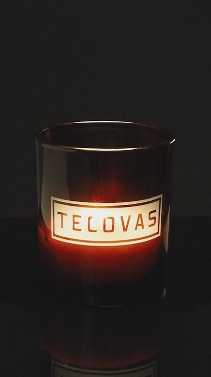 Glossy Amber 14 oz. Luxury Engraved Candle burning.