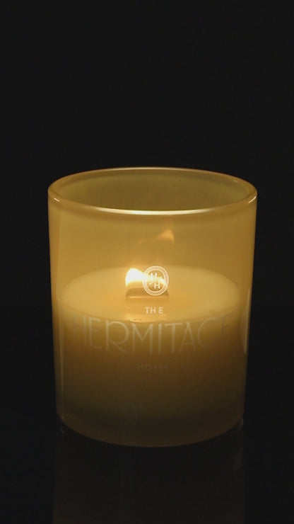 Yellow 14 oz. Luxury Engraved Candle burning.