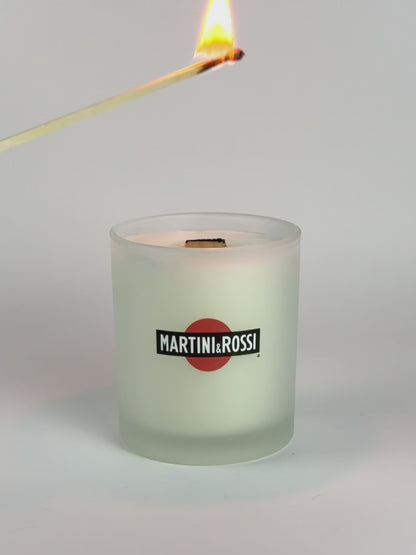 Frosted Luxury Printed Candle being lit product shot.
