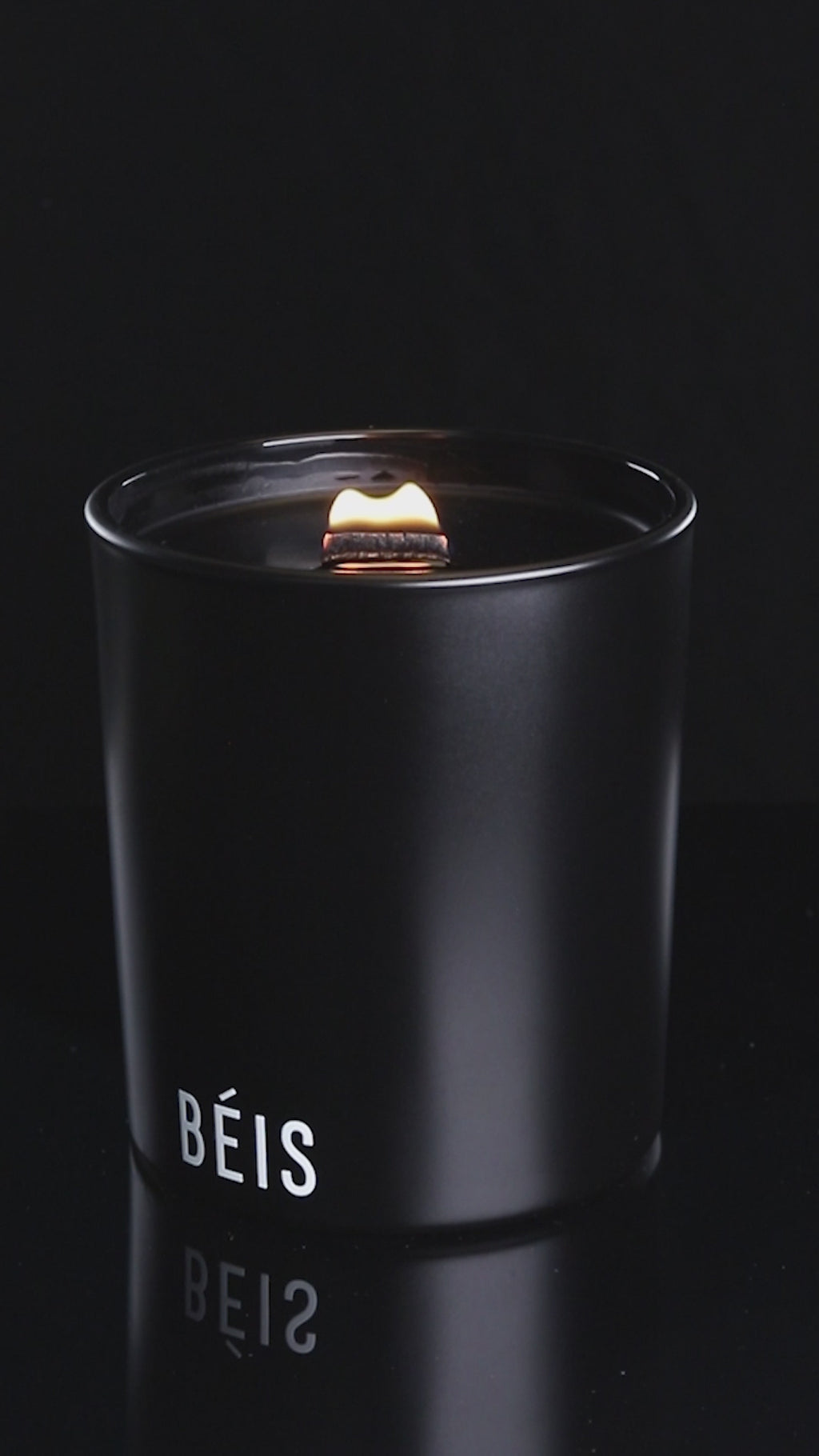 Matte Black 14 oz. Luxury Printed Candle burning.