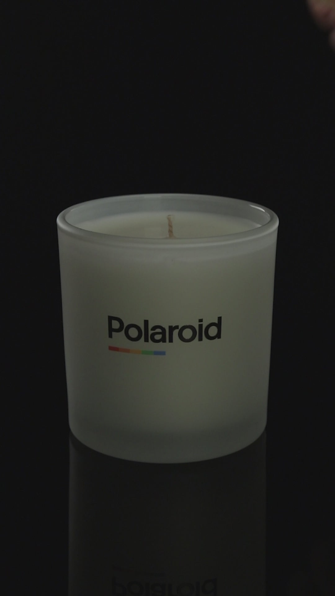 Satin Frosted 9 oz. Classic Printed Candle burning.