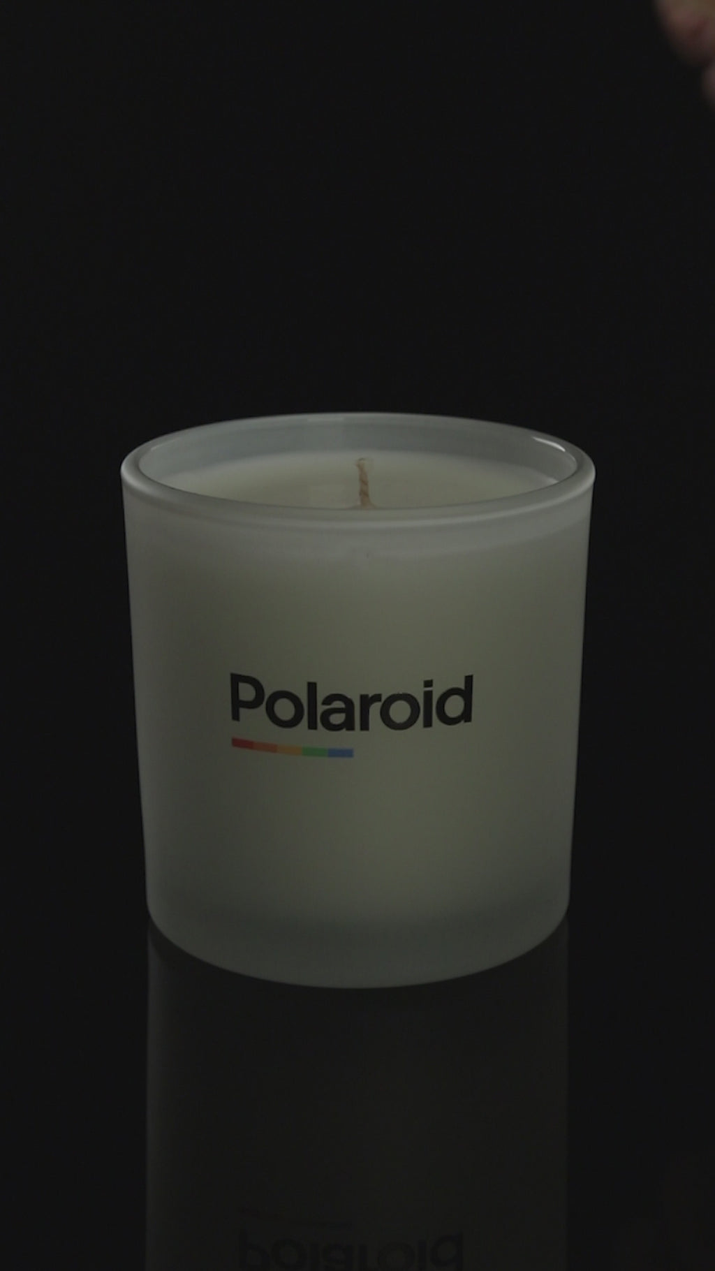 Satin Frosted 9 oz. Classic Printed Candle burning.