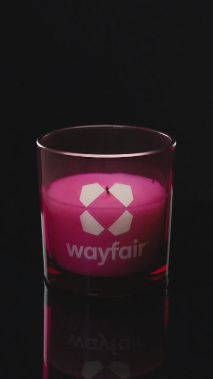 Purple 9 oz. Classic Engraved Candle burning.