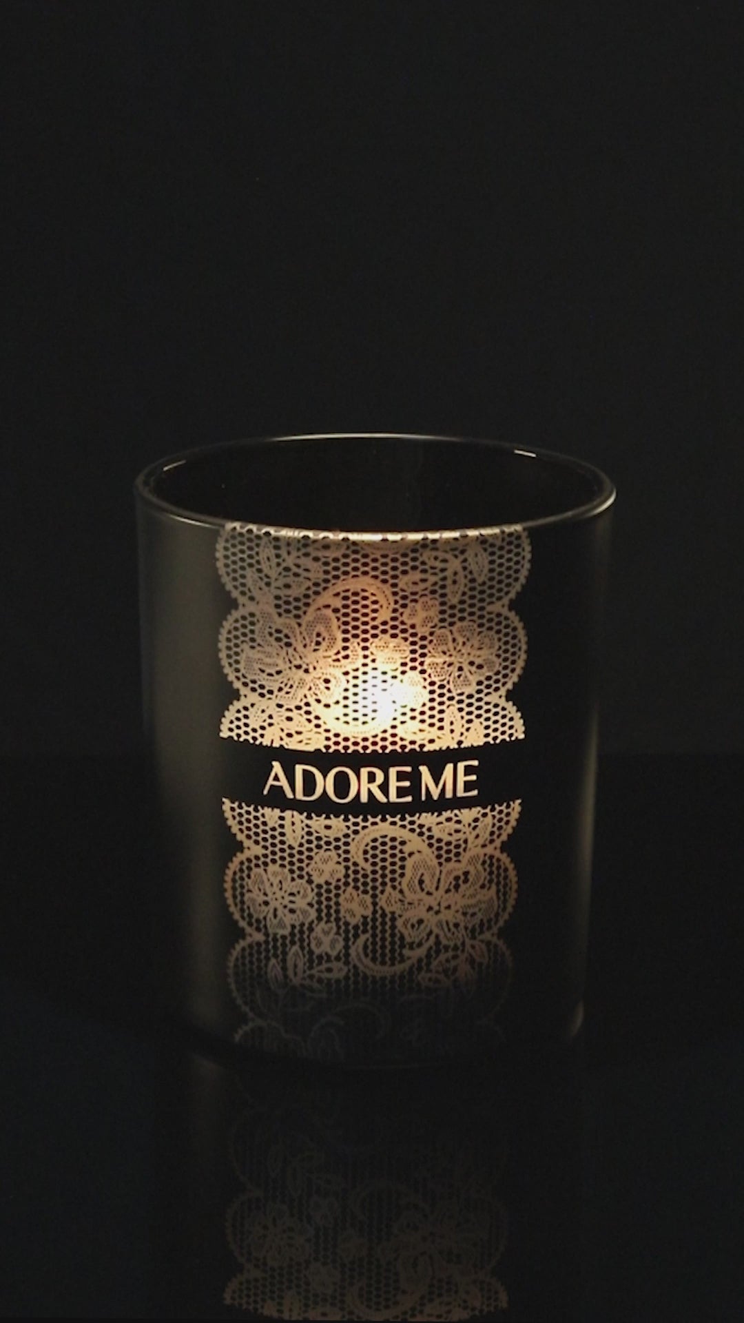Matte Black 14 oz. Luxury Engraved Candle burning.