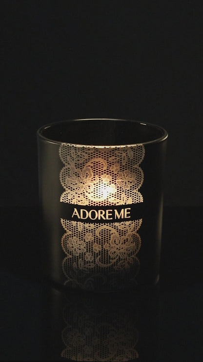 Matte Black 14 oz. Luxury Engraved Candle burning.