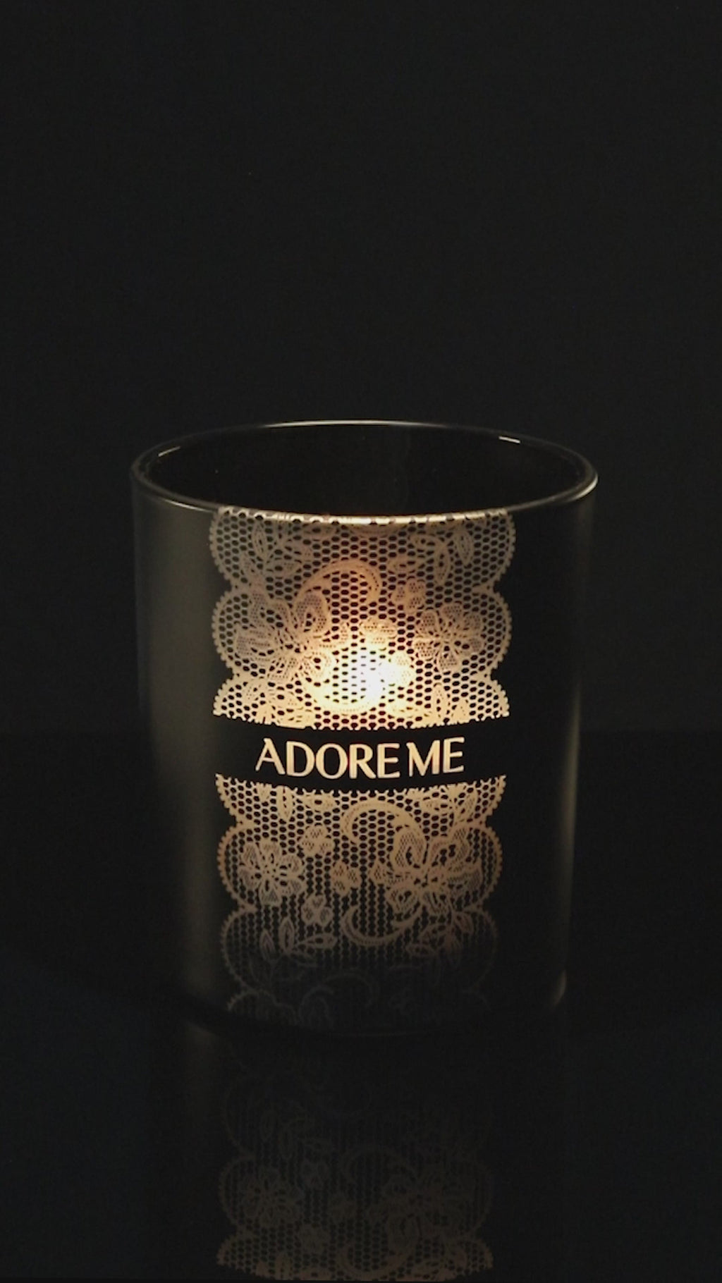 Matte Black 14 oz. Luxury Engraved Candle burning.