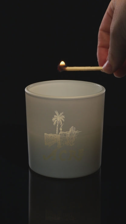 Matte White 9 oz. Classic Engraved Candle burning.