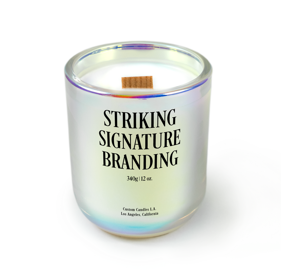 Sample: Custom Branded Candle – 12 oz Signature – Aura (Iridescent Pink)